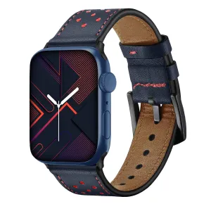Leather Perforated Band, Midnight Blue-Red