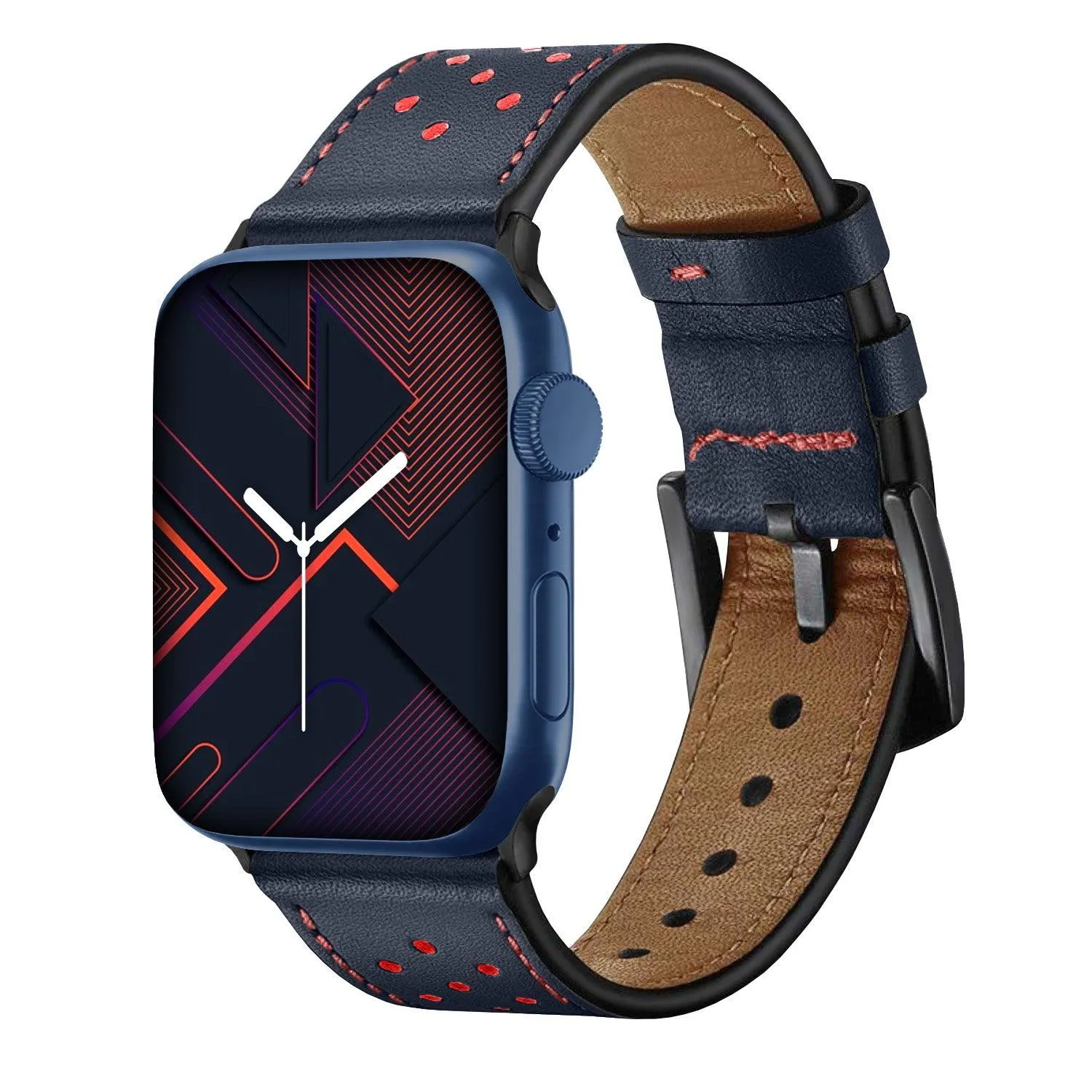 Leather Perforated Band, Midnight Blue-Red