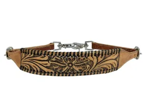 Leather wither strap with tooled flowers and black whip stitching