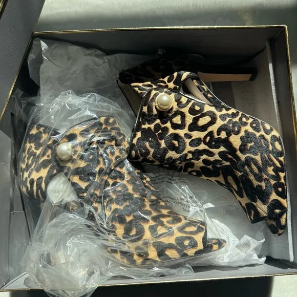 Leopard Print Pony Hair Heeled Ankle Boots by Louise et Cie