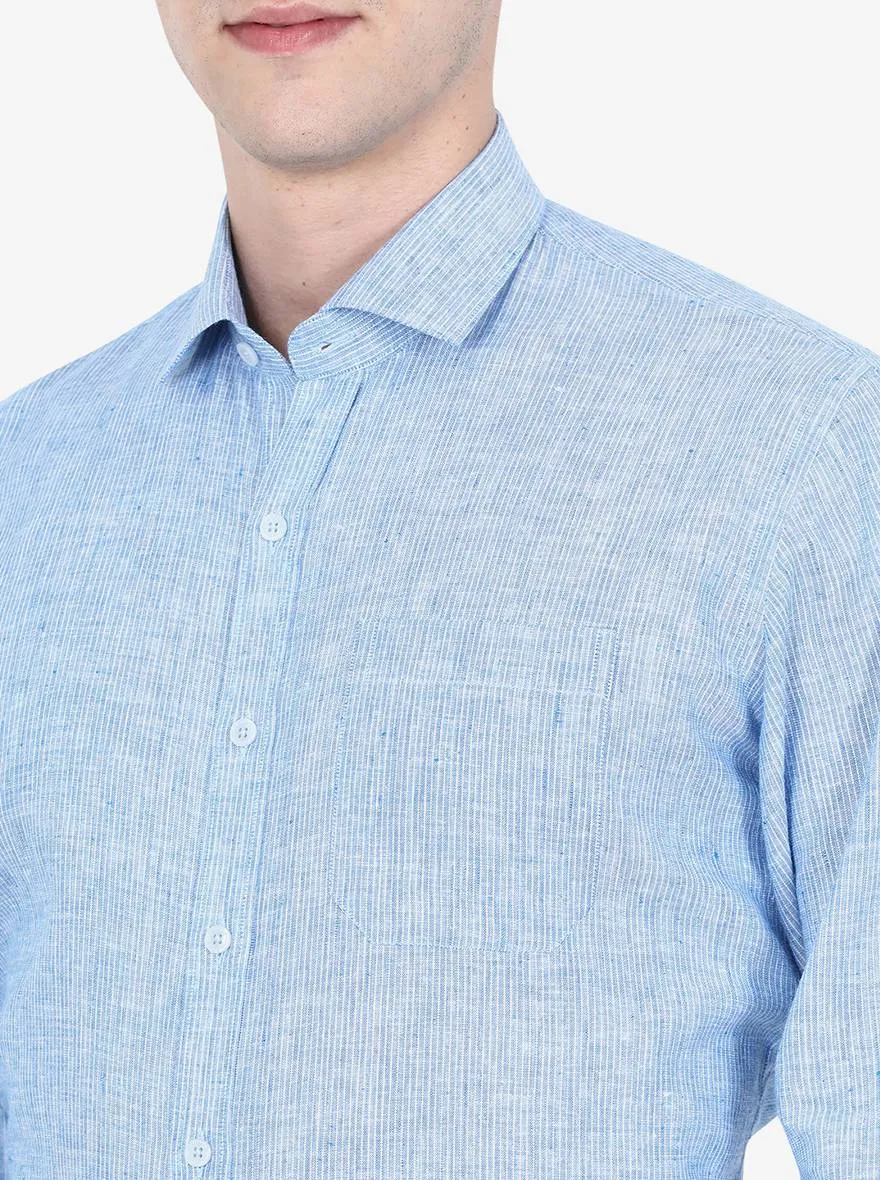 Light Blue Striped Regular Fit Formal Shirt | JadeBlue
