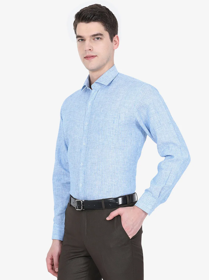 Light Blue Striped Regular Fit Formal Shirt | JadeBlue
