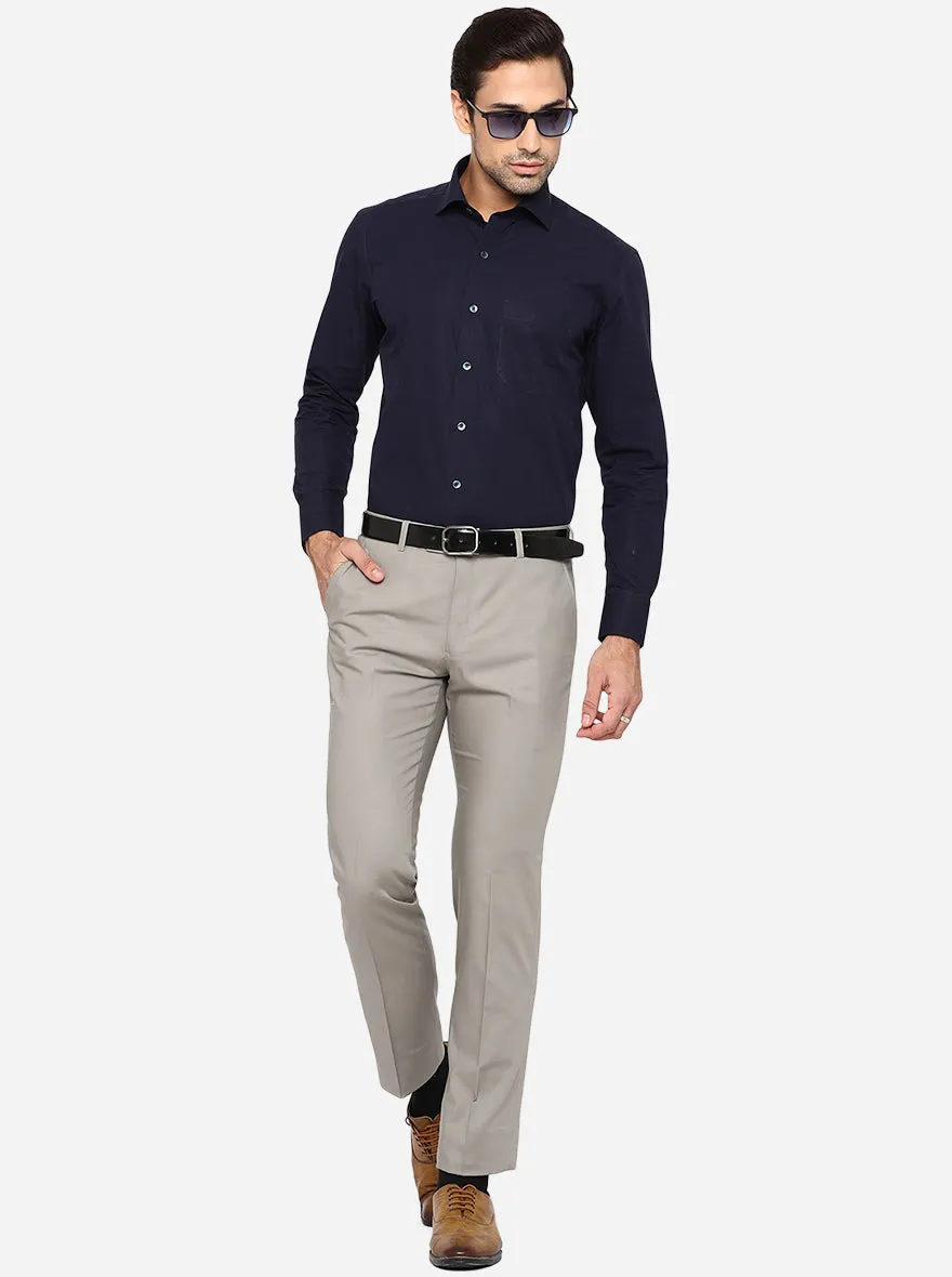 Light Grey Solid Slim Fit Formal Trouser | Metal