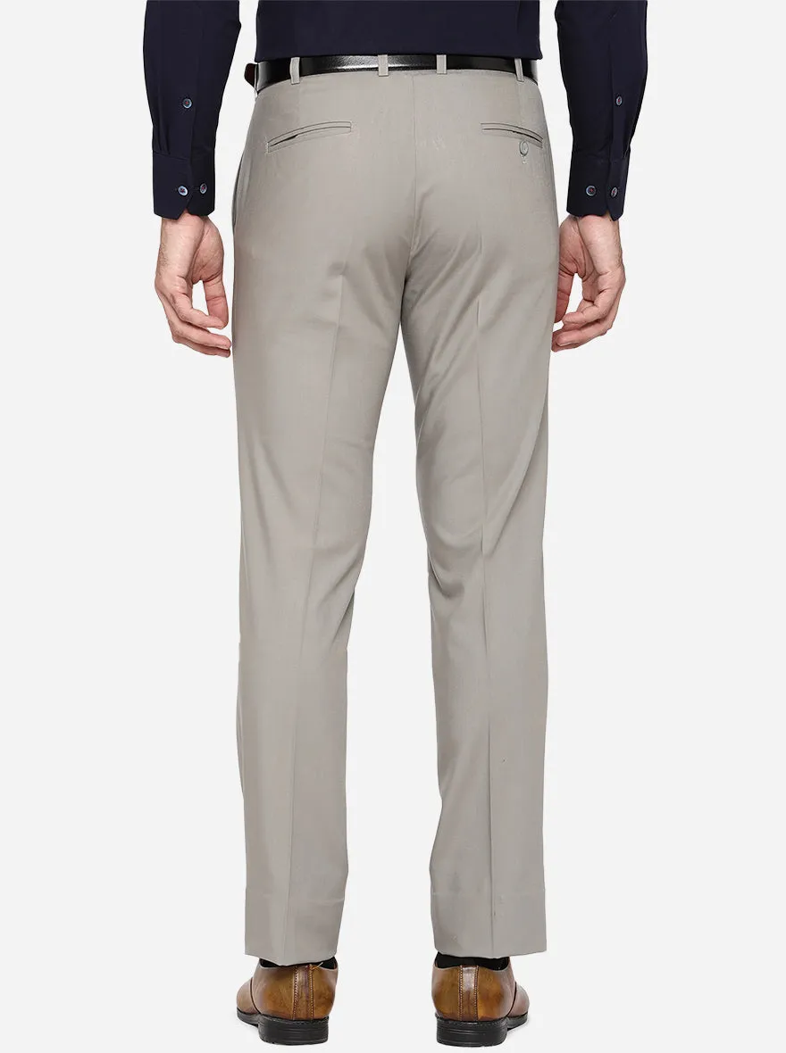 Light Grey Solid Slim Fit Formal Trouser | Metal