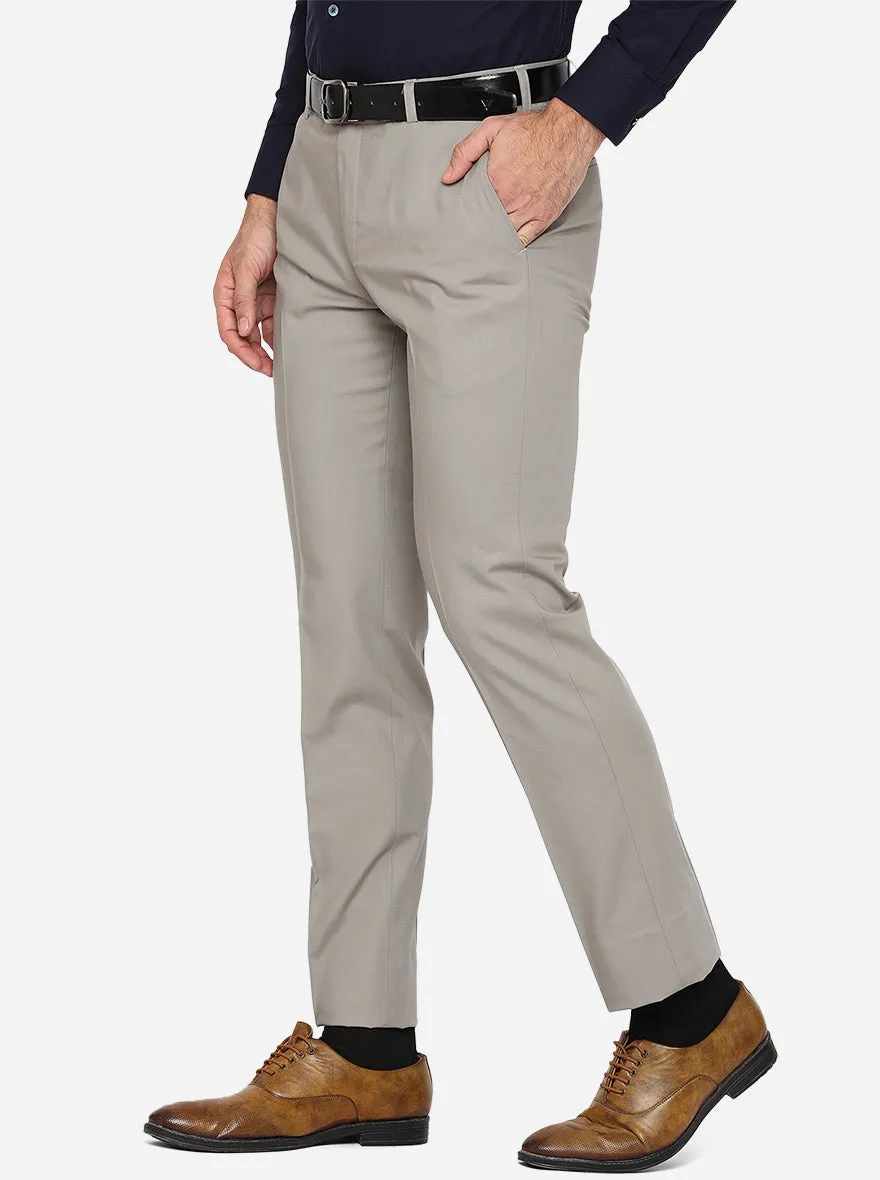 Light Grey Solid Slim Fit Formal Trouser | Metal