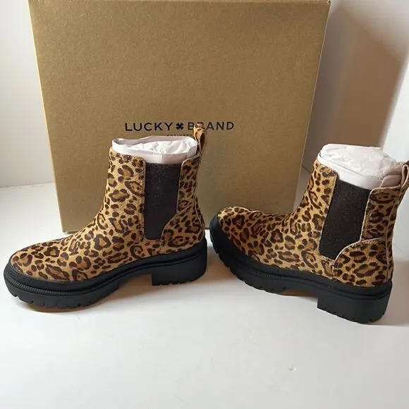 Lucky Brand Emali Lug Sole Animal Print Ankle Boots size 5M