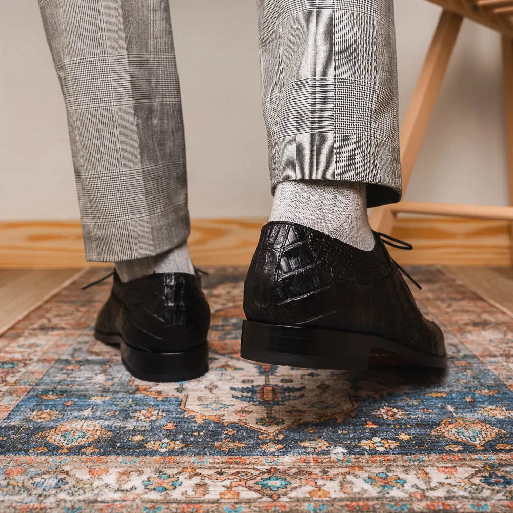 Marco Di Milano Cancun Black Caiman Crocodile Tail Dress Shoes