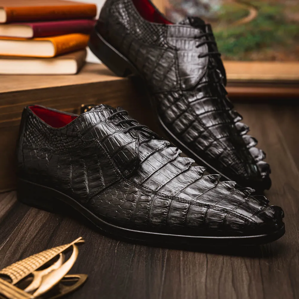 Marco Di Milano Cancun Black Caiman Crocodile Tail Dress Shoes