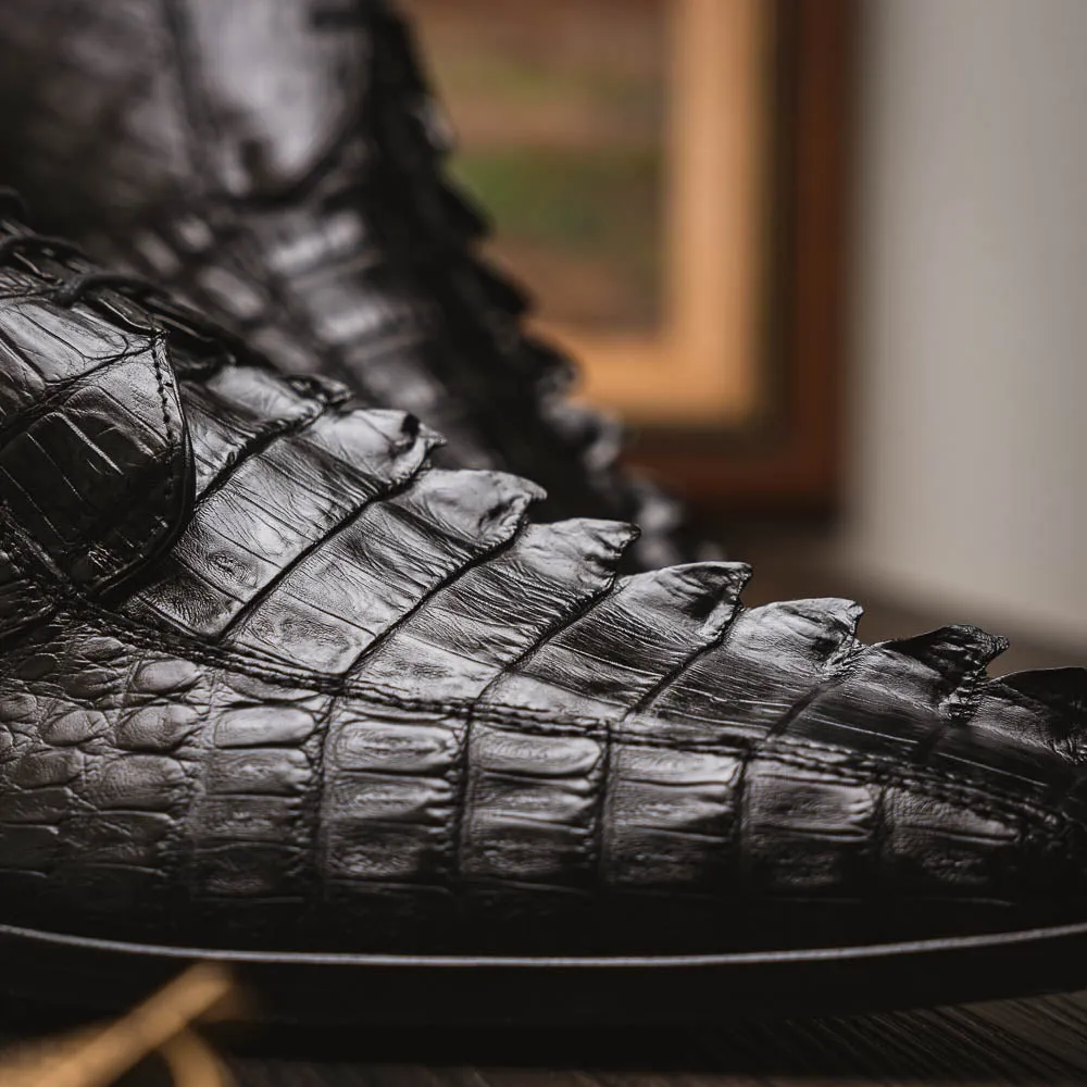 Marco Di Milano Cancun Black Caiman Crocodile Tail Dress Shoes