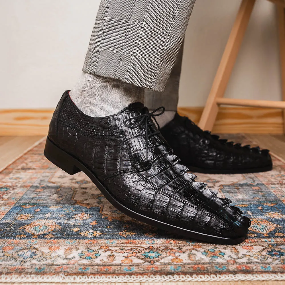 Marco Di Milano Cancun Black Caiman Crocodile Tail Dress Shoes