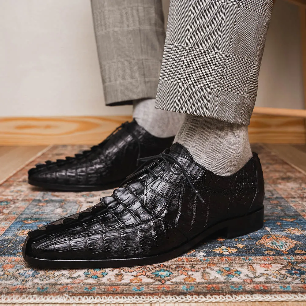 Marco Di Milano Cancun Black Caiman Crocodile Tail Dress Shoes