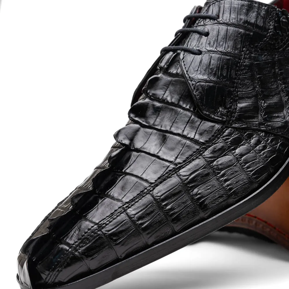 Marco Di Milano Cancun Black Caiman Crocodile Tail Dress Shoes