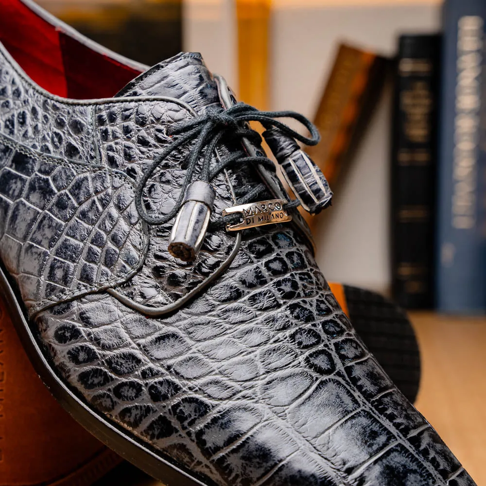 Marco Di Milano Fitipaldi Rustic Grey Alligator Derby Dress Shoes