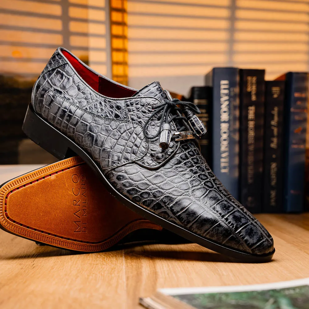 Marco Di Milano Fitipaldi Rustic Grey Alligator Derby Dress Shoes