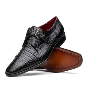 Marco Di Milano Rovigo in Black Caiman Crocodile Monk Strap Dress Shoes