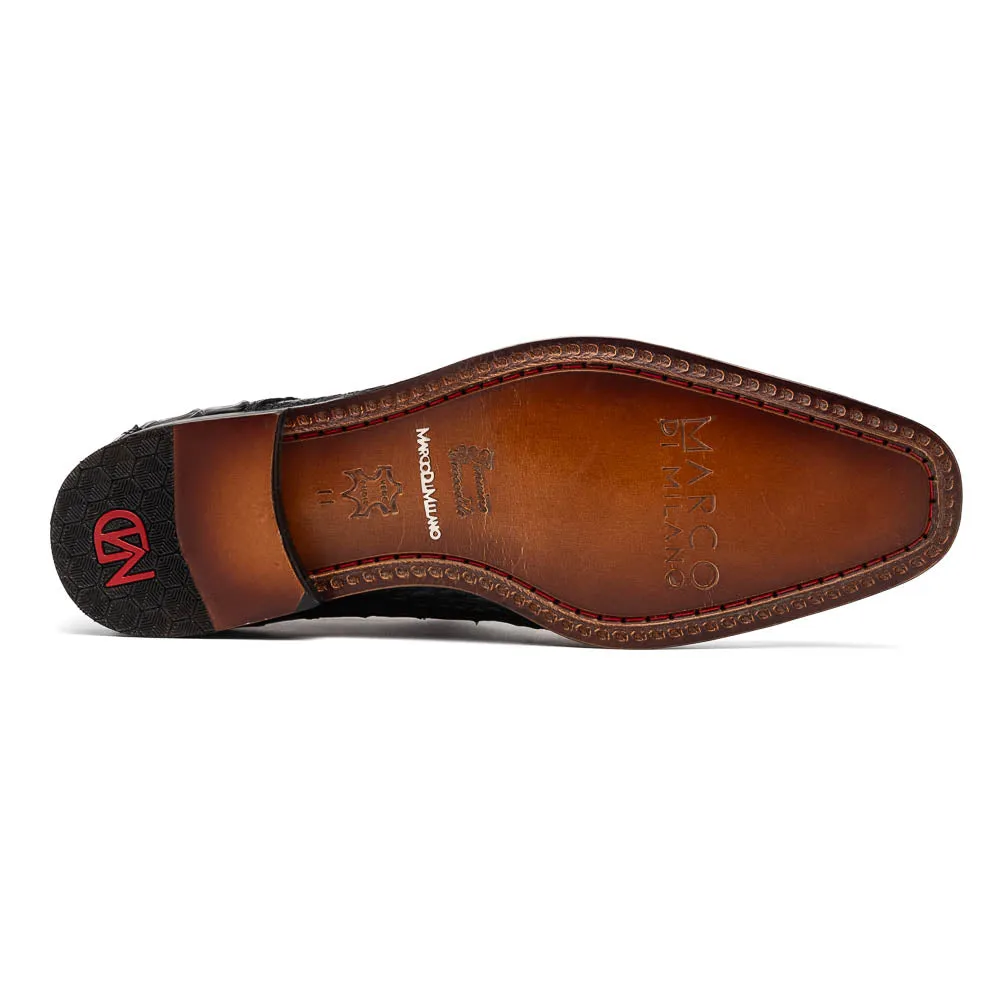 Marco Di Milano Rovigo in Black Caiman Crocodile Monk Strap Dress Shoes