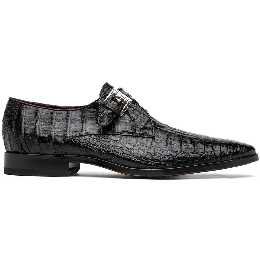 Marco Di Milano Rovigo in Black Caiman Crocodile Monk Strap Dress Shoes