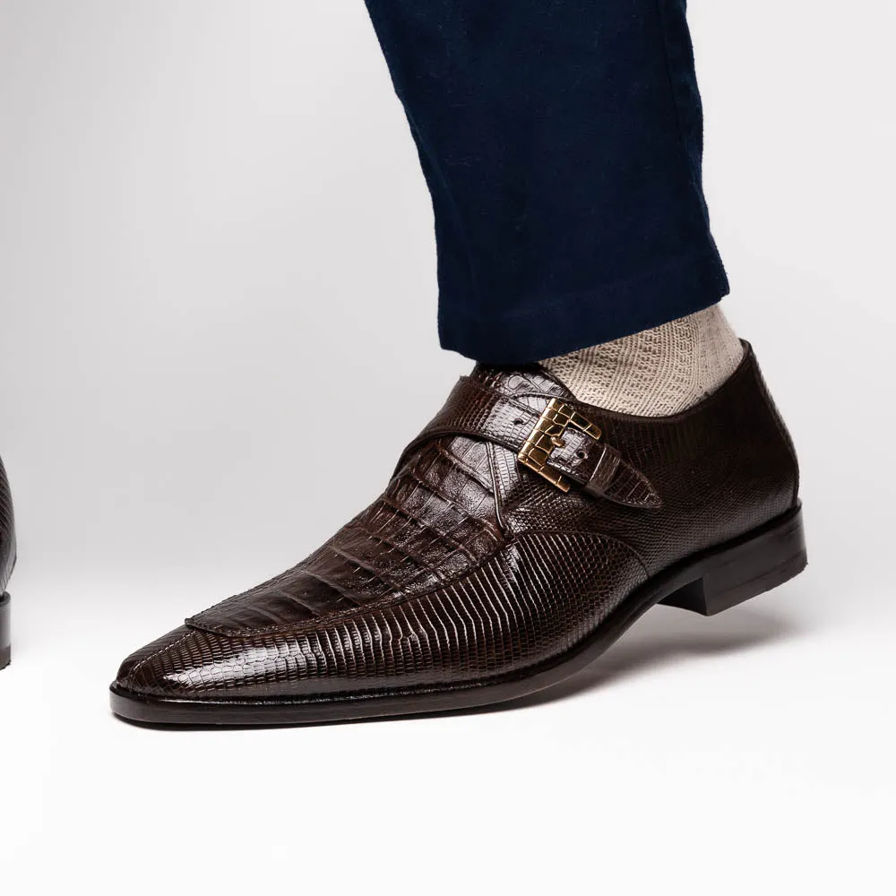 Marco Di Milano Toluca in Brown Crocodile & Lizard Monk Strap Dress Shoes