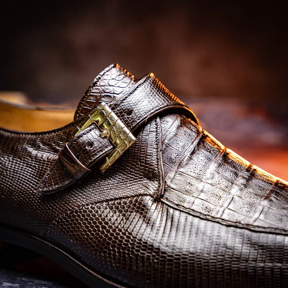 Marco Di Milano Toluca in Brown Crocodile & Lizard Monk Strap Dress Shoes