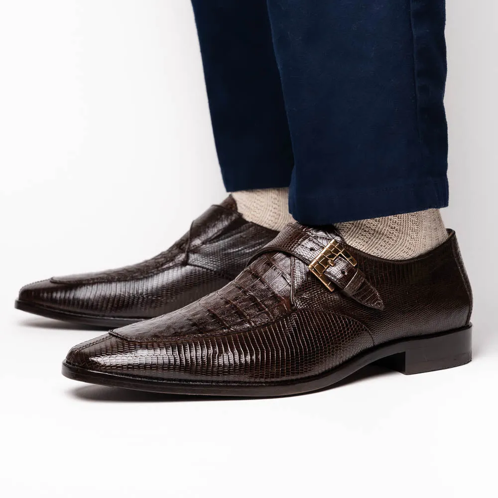 Marco Di Milano Toluca in Brown Crocodile & Lizard Monk Strap Dress Shoes