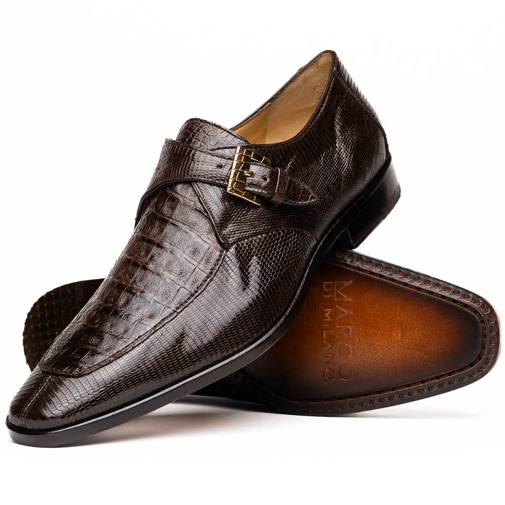 Marco Di Milano Toluca in Brown Crocodile & Lizard Monk Strap Dress Shoes