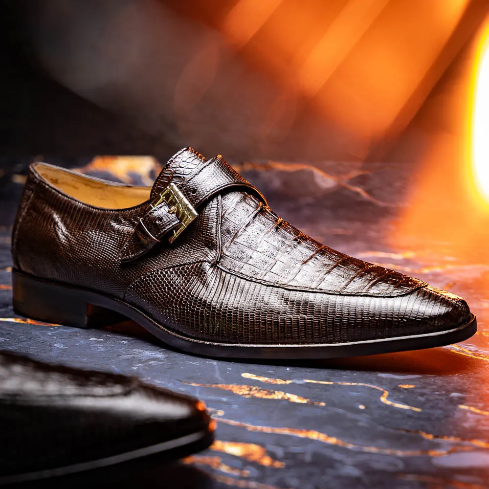Marco Di Milano Toluca in Brown Crocodile & Lizard Monk Strap Dress Shoes