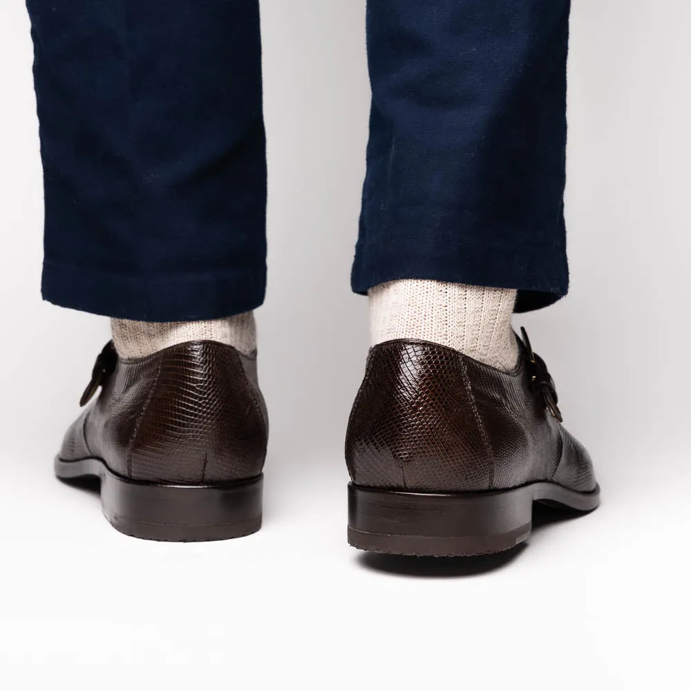 Marco Di Milano Toluca in Brown Crocodile & Lizard Monk Strap Dress Shoes
