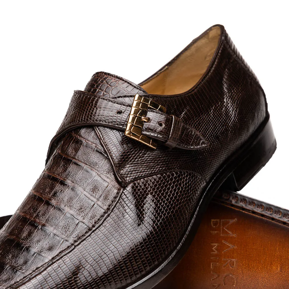 Marco Di Milano Toluca in Brown Crocodile & Lizard Monk Strap Dress Shoes