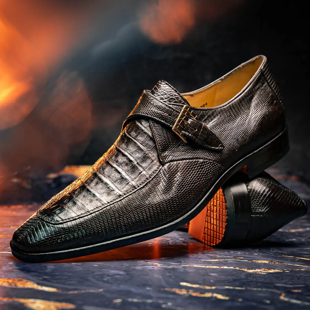 Marco Di Milano Toluca in Brown Crocodile & Lizard Monk Strap Dress Shoes