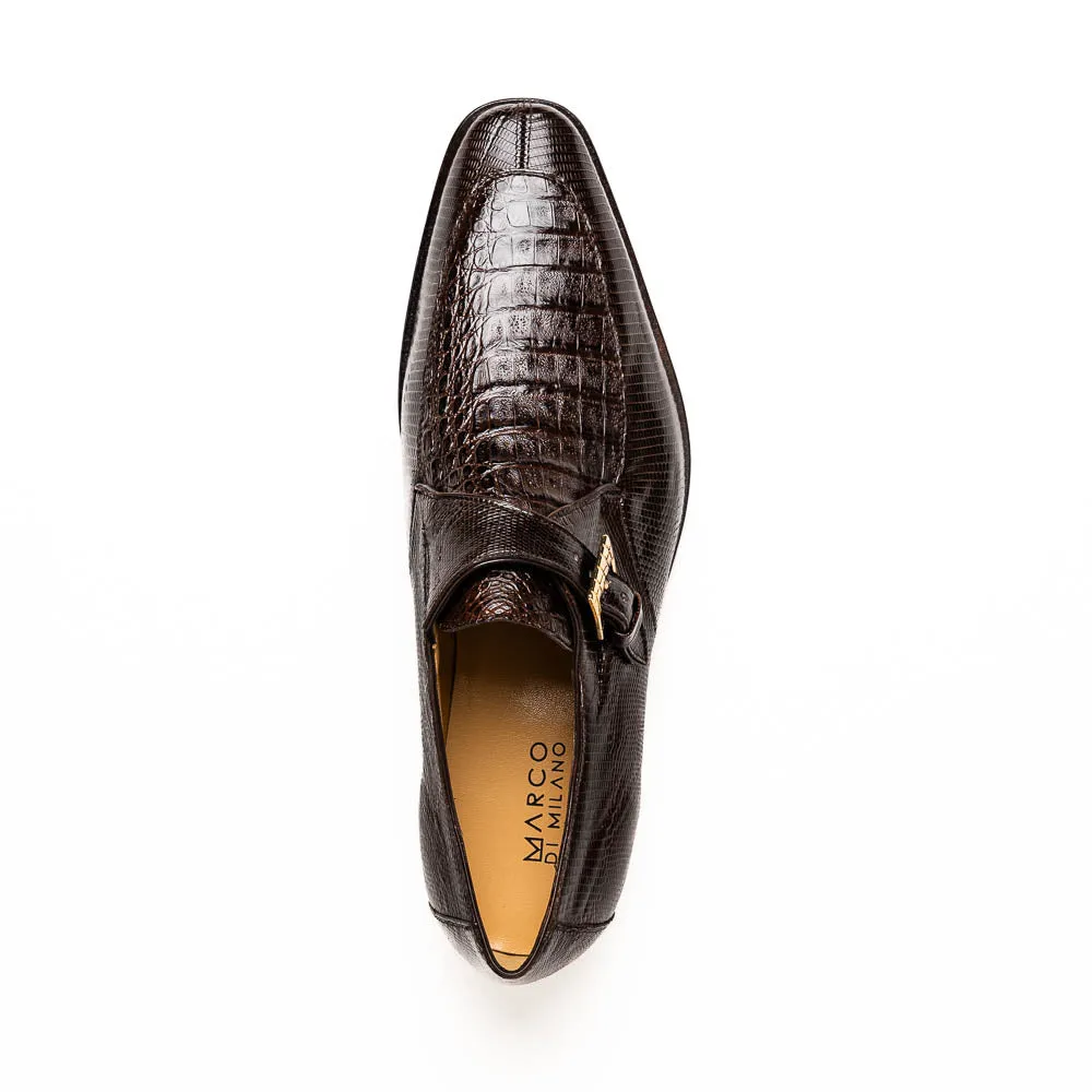 Marco Di Milano Toluca in Brown Crocodile & Lizard Monk Strap Dress Shoes