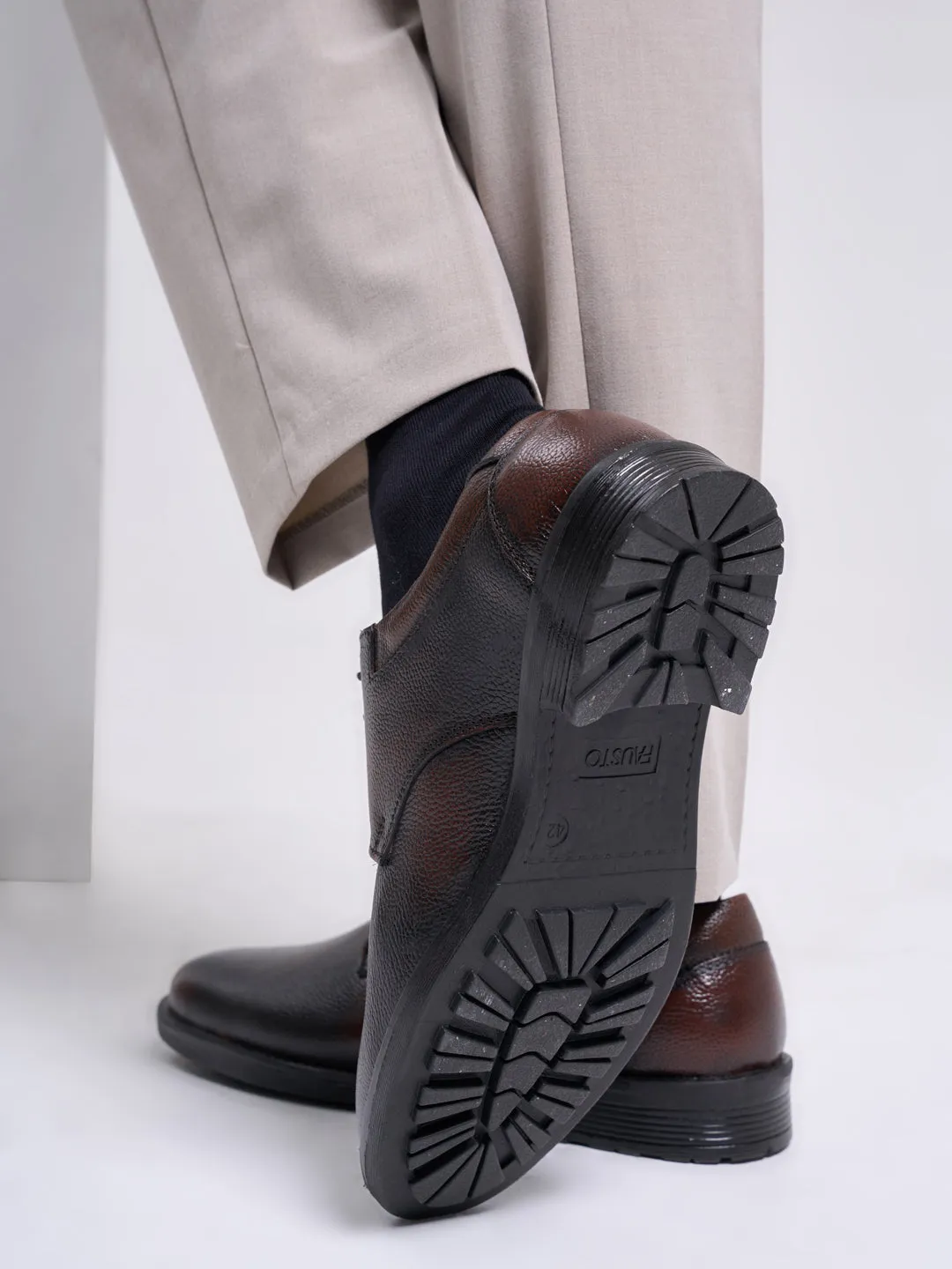 Men Brown Genuine Burnish Leather Formal Lace Up Derby Shoes For Office|Work