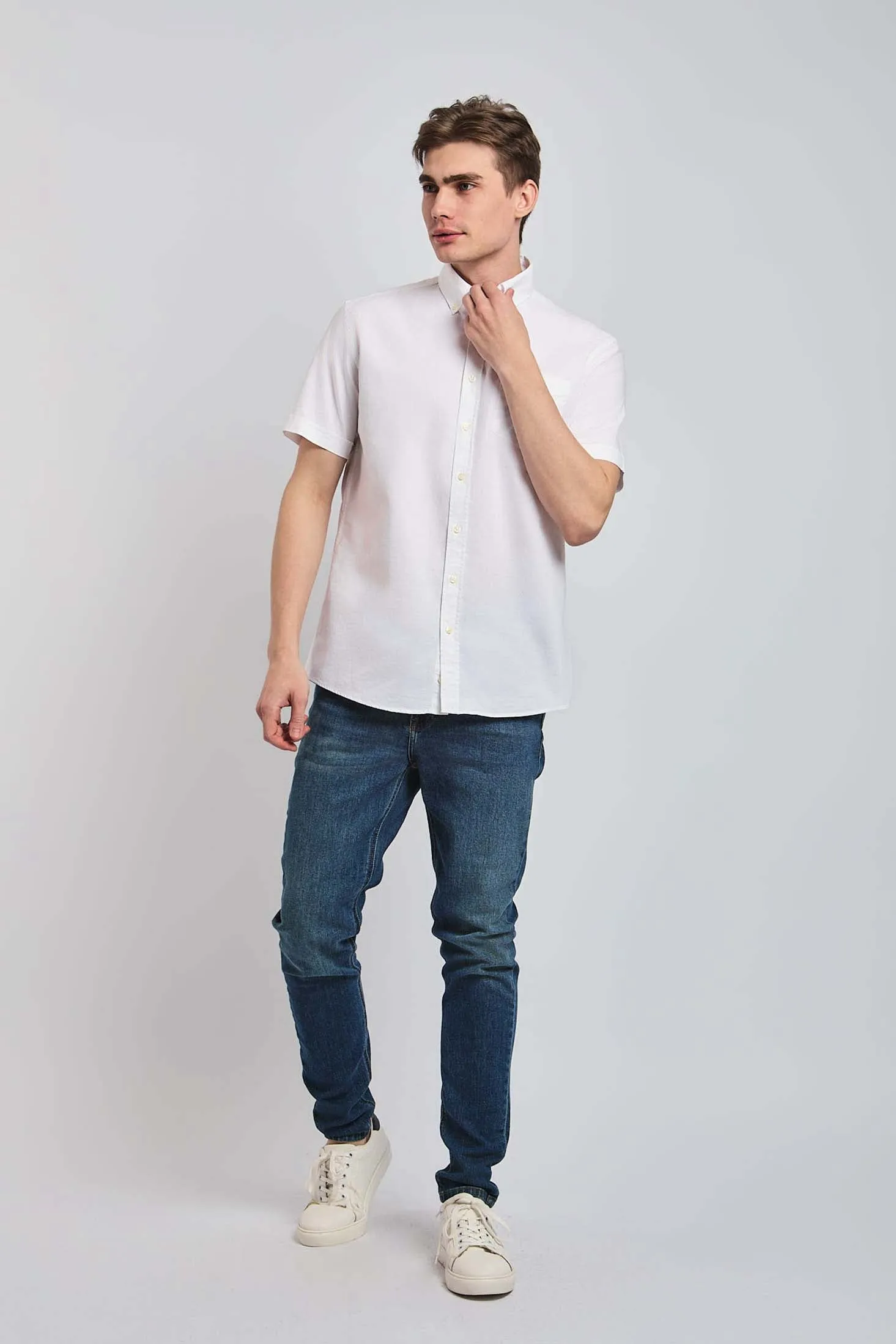 Men Shirt Regular Fit Oxford Cotton Short Sleeves