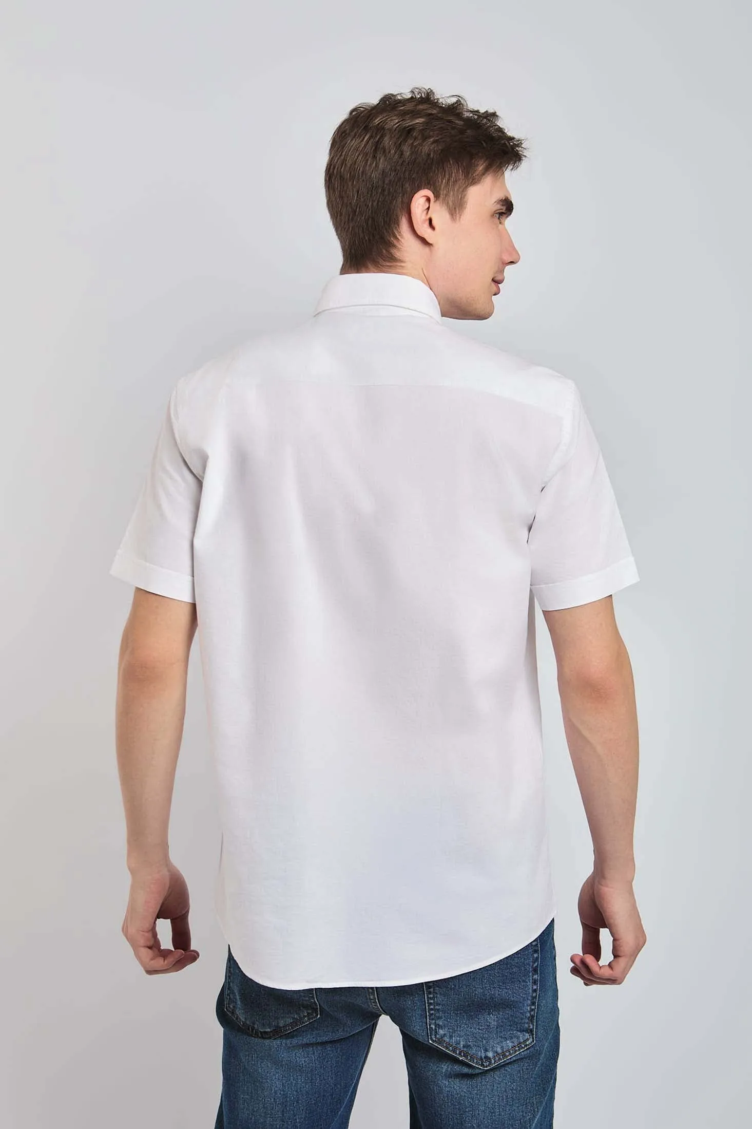 Men Shirt Regular Fit Oxford Cotton Short Sleeves