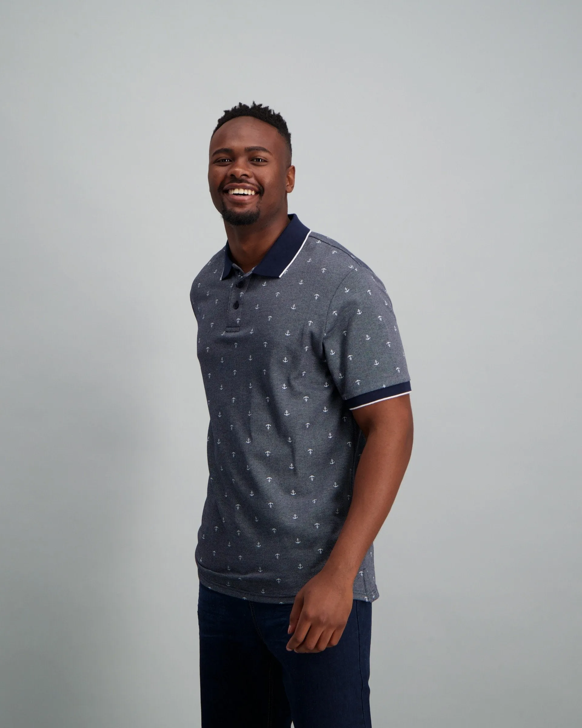 Mens - Anchor Print Golfer - Navy