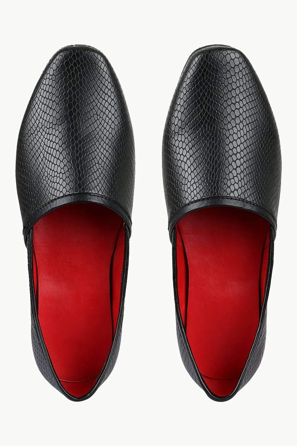 Men's Faux Leather Black Slip-On Juttis