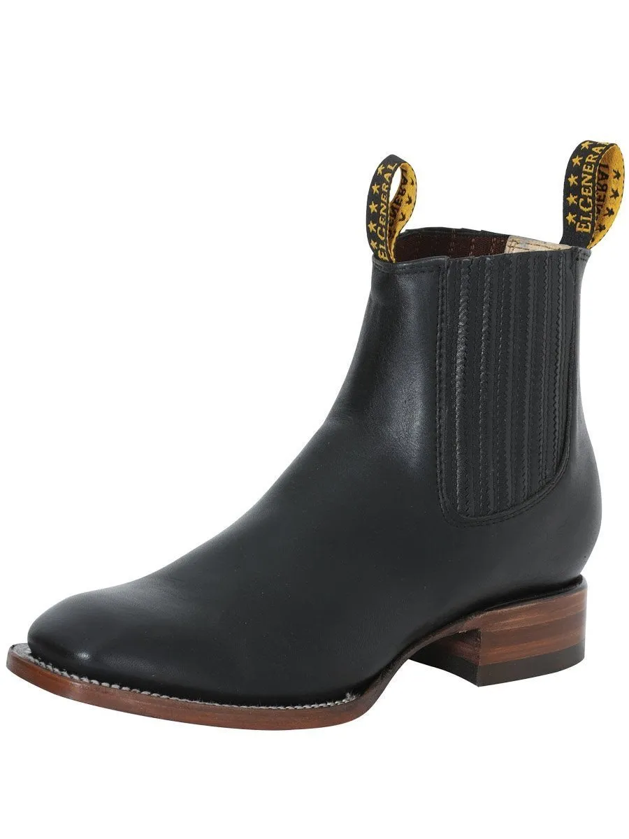 Men's Genuine Leather Classic Cowboy Ankle Boots 'The General' Black Color 41497