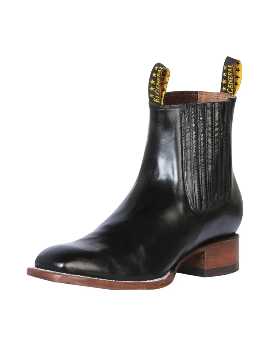 Men's Genuine Leather Classic Cowboy Ankle Boots 'The General' Black Color 41497