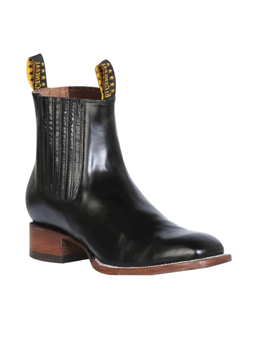 Men's Genuine Leather Classic Cowboy Ankle Boots 'The General' Black Color 41497