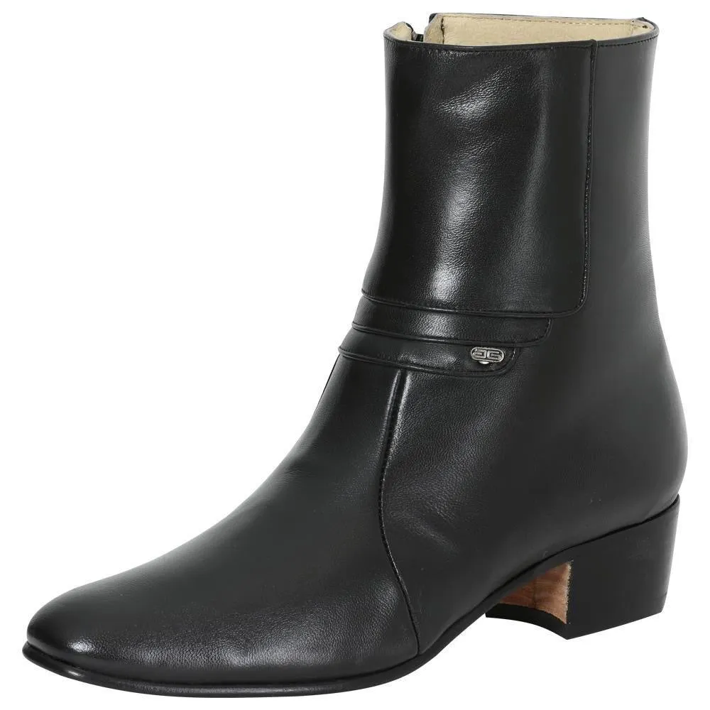 Men's Goat Leather Side Zipper Classic Dress Boots 'El Besserro' Black Color 199