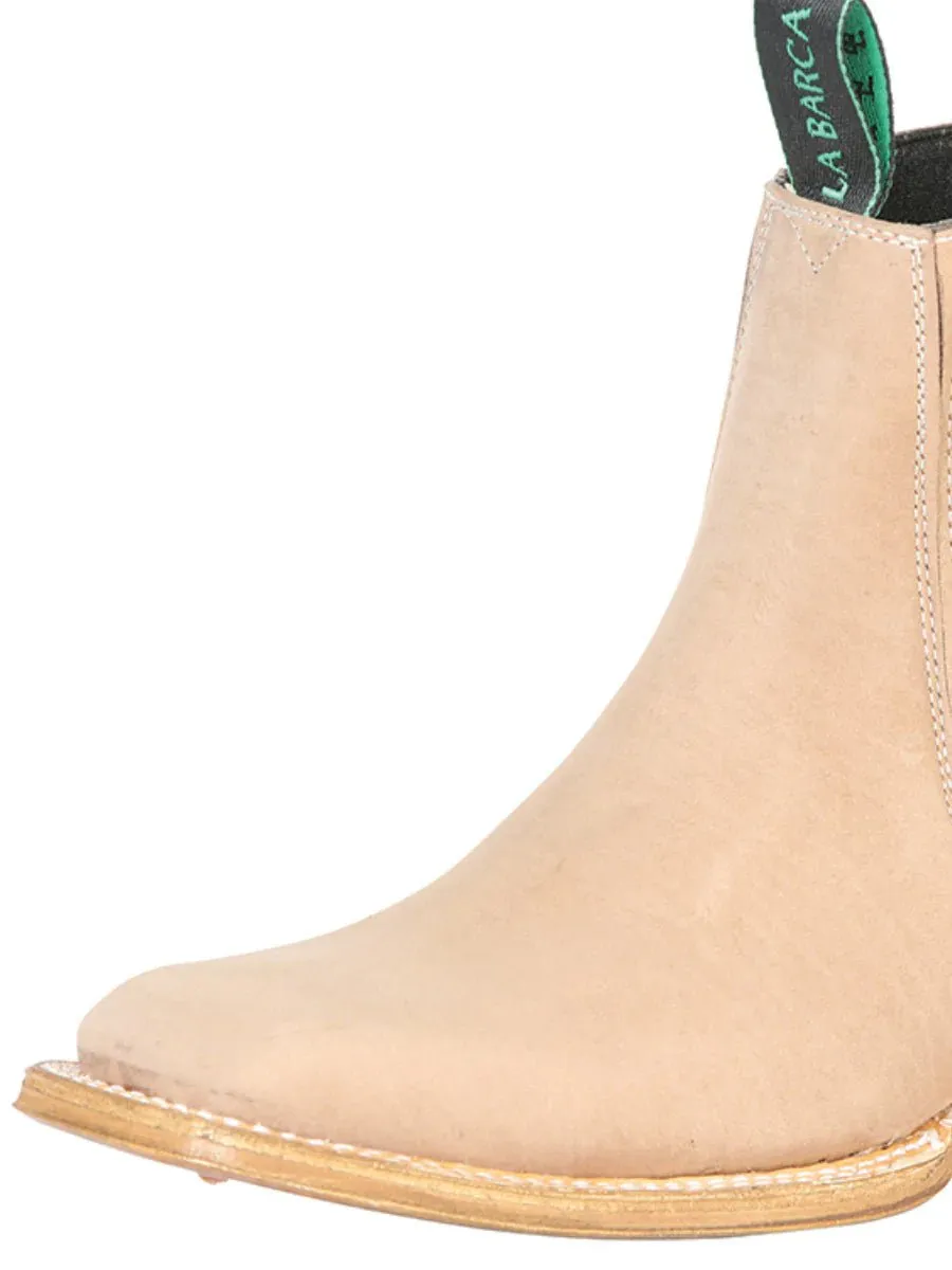 Men's Nubuck Leather Charro Rodeo Ankle Boots 'La Barca' Taupe Color 126410