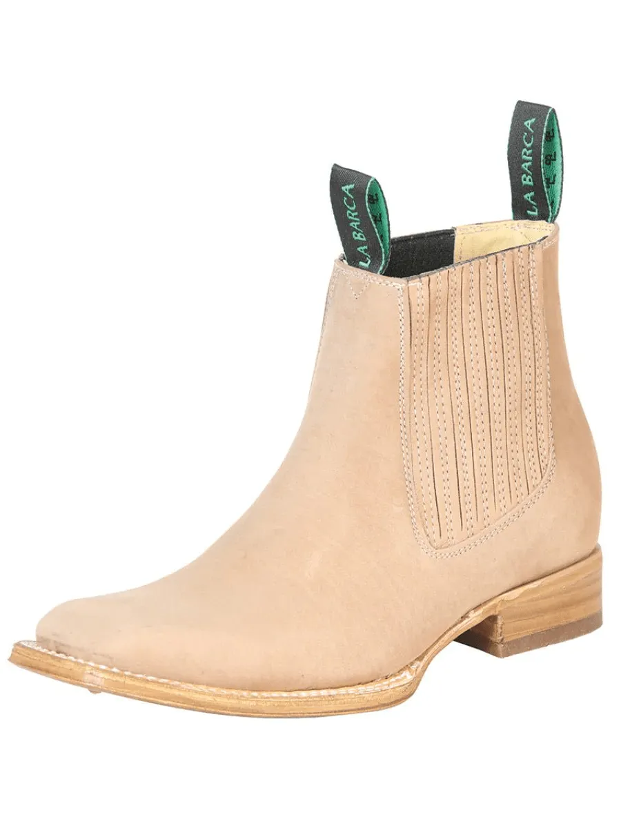 Men's Nubuck Leather Charro Rodeo Ankle Boots 'La Barca' Taupe Color 126410