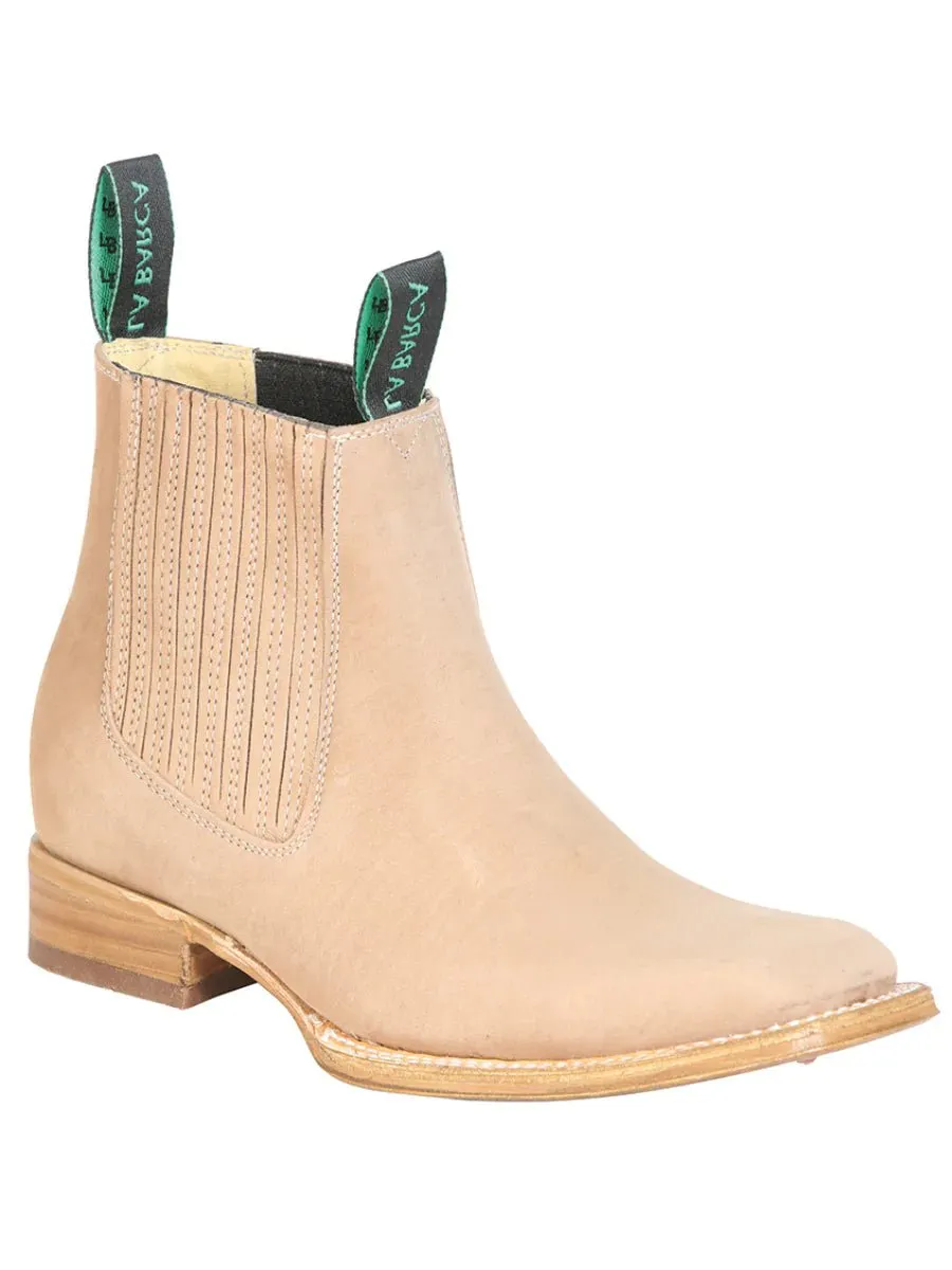 Men's Nubuck Leather Charro Rodeo Ankle Boots 'La Barca' Taupe Color 126410