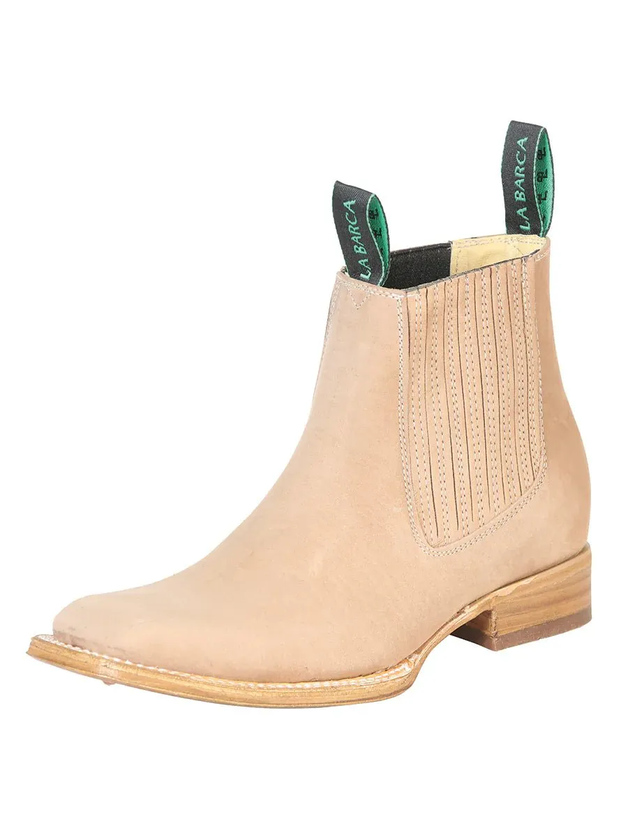 Men's Nubuck Leather Charro Rodeo Ankle Boots 'La Barca' Taupe Color 126410