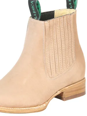 Men's Nubuck Leather Charro Rodeo Ankle Boots 'La Barca' Taupe Color 126410