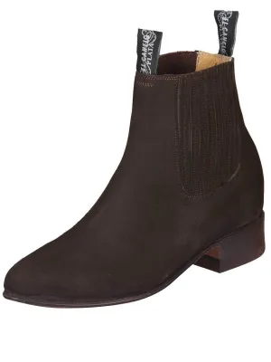 Men's Nubuck Leather Classic Charro Ankle Boots 'El Canelo' Coffee Color 34291
