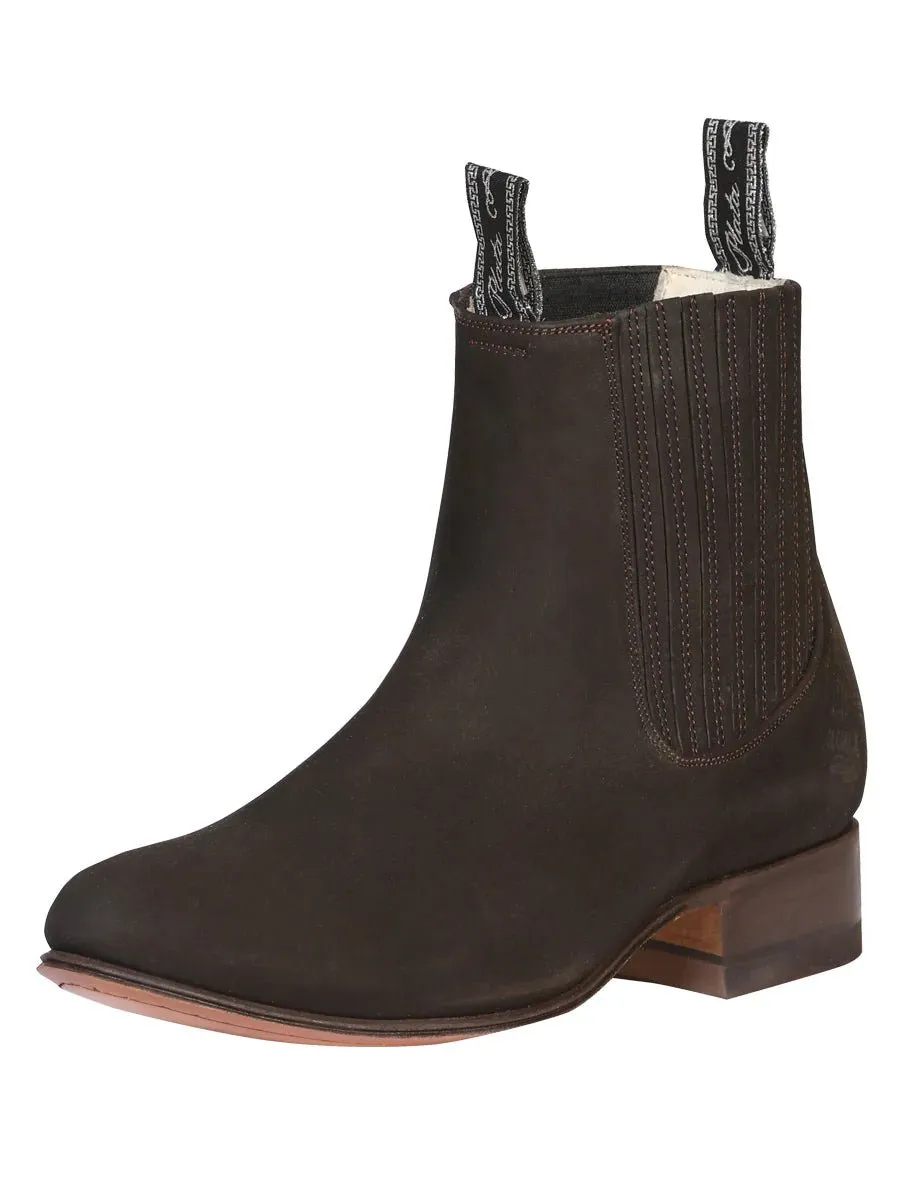Men's Nubuck Leather Classic Charro Ankle Boots 'El Canelo' Coffee Color 34291