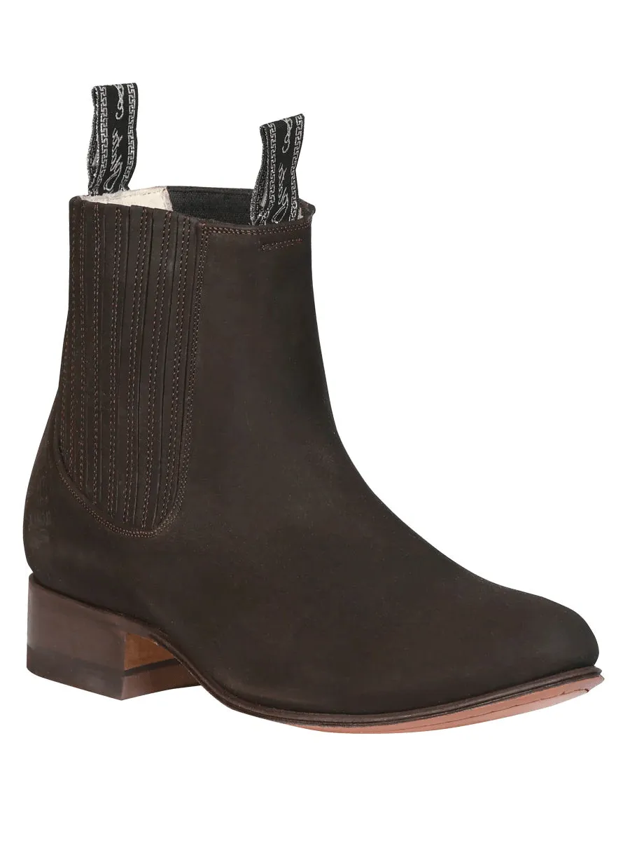 Men's Nubuck Leather Classic Charro Ankle Boots 'El Canelo' Coffee Color 34291