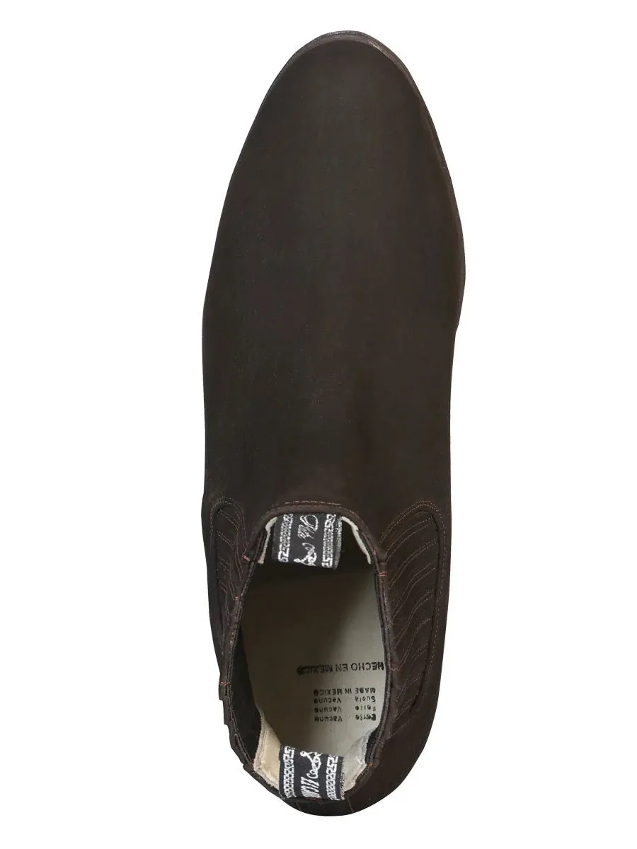 Men's Nubuck Leather Classic Charro Ankle Boots 'El Canelo' Coffee Color 34291