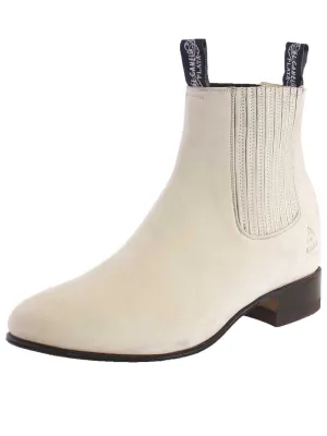 Men's Nubuck Leather Classic Charro Ankle Boots 'El Canelo' Natural Color 229