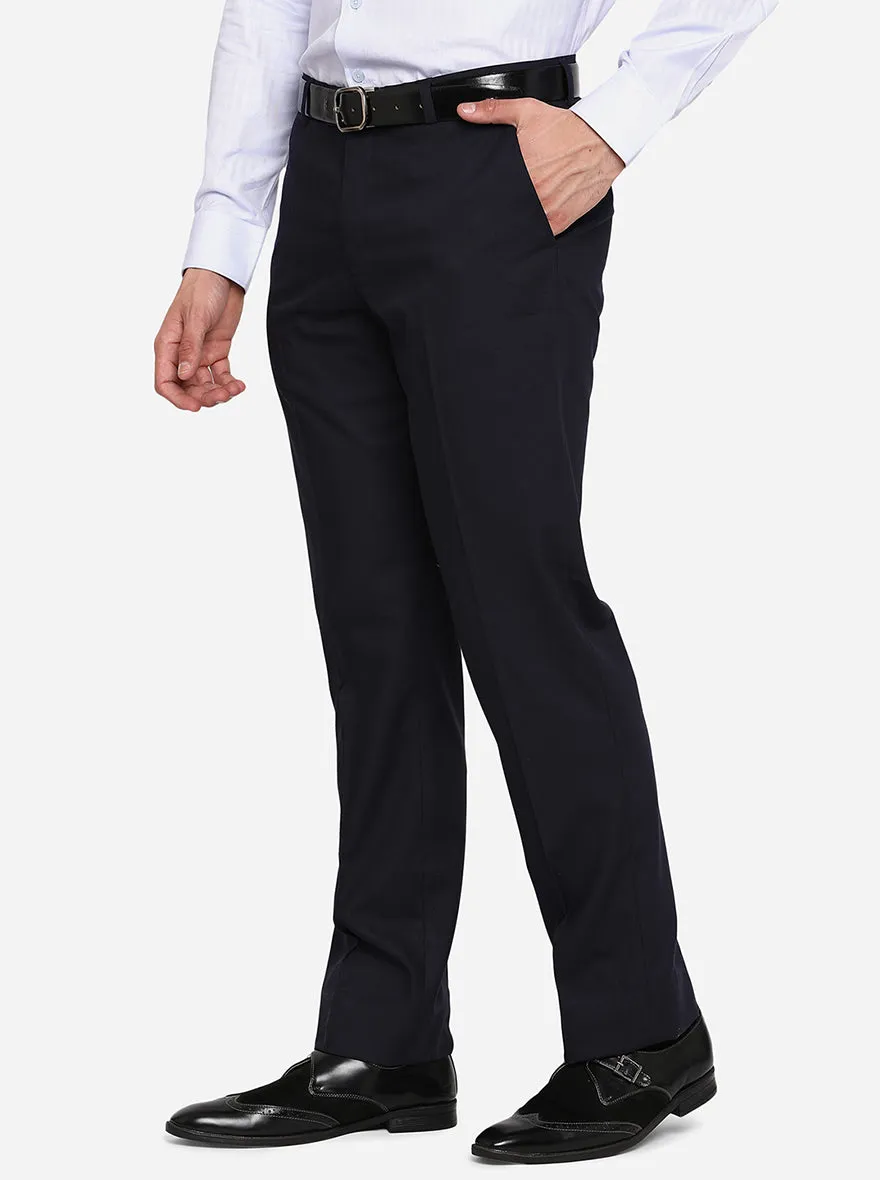 Navy Blue Solid Classic Fit Formal Trouser | Greenfibre